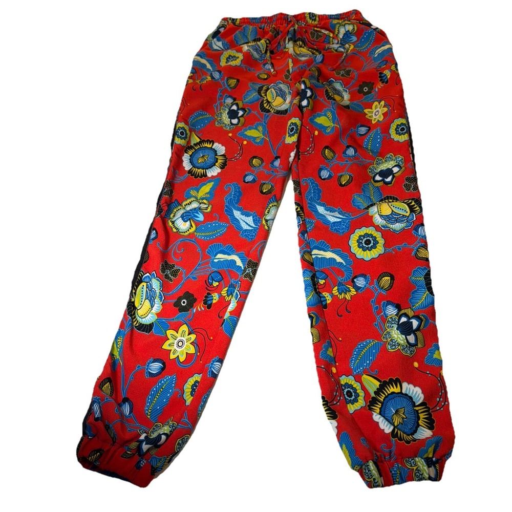NY Collection Wide-Leg Elastic Pants Red Floral Print Size S Jogger Lounge Wear